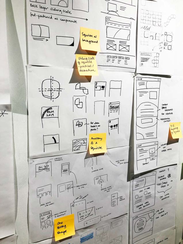 photograph of the sketches from the first workshop with designers across Co-op Digital